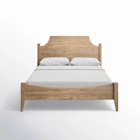 Solid Wood Bed Frame with Curved Headboard | Natural Finish