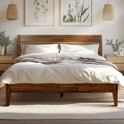 Solid Wood Platform Bed Frame with Headboard | Modern Bedroom Furniture