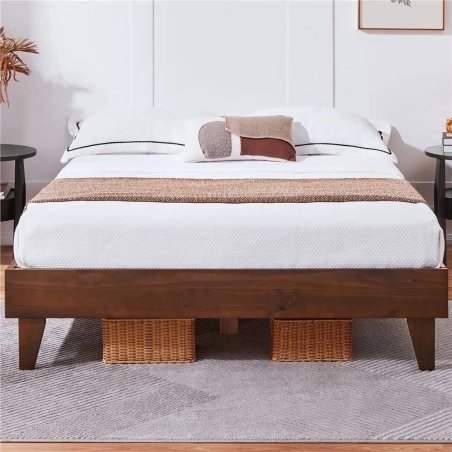 Minimalist Modern Solid Wood Platform Bed Frame King Size