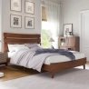 Mid-Century Modern Wooden Bed Frame with Slatted Headboard