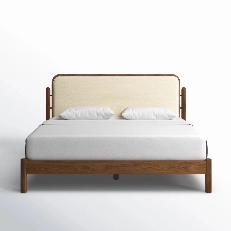 Modern Minimalist Wooden Bed Frame with Upholstered Headboard Modern Minimalist Wooden Bed Frame with Upholstered Headboard