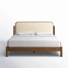 Modern Minimalist Wooden Bed Frame with Upholstered Headboard