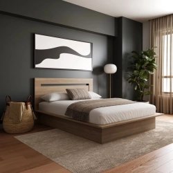 Modern Minimalist Wooden Platform Bed Frame Queen Size