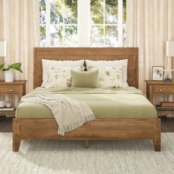 Solid Wood Rustic Platform Bed Frame with Headboard