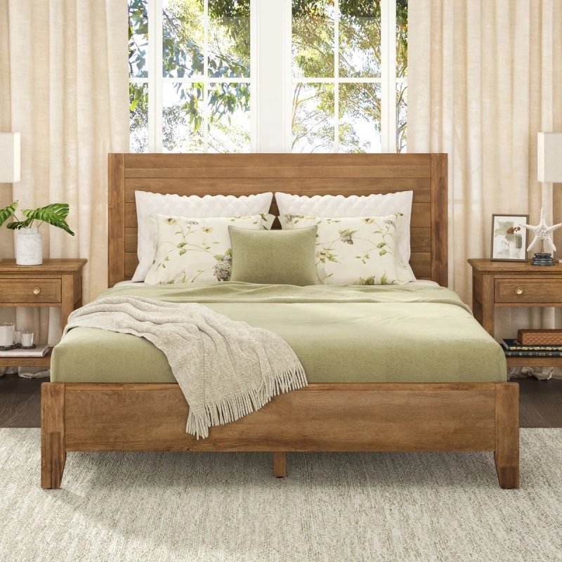 Solid Wood Rustic Platform Bed Frame with Headboard Solid Wood Rustic Platform Bed Frame with Headboard