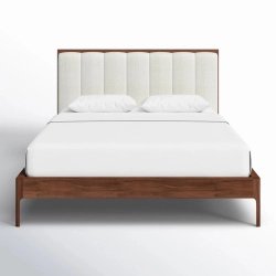 Modern Wooden Bed Frame with Upholstered Headboard