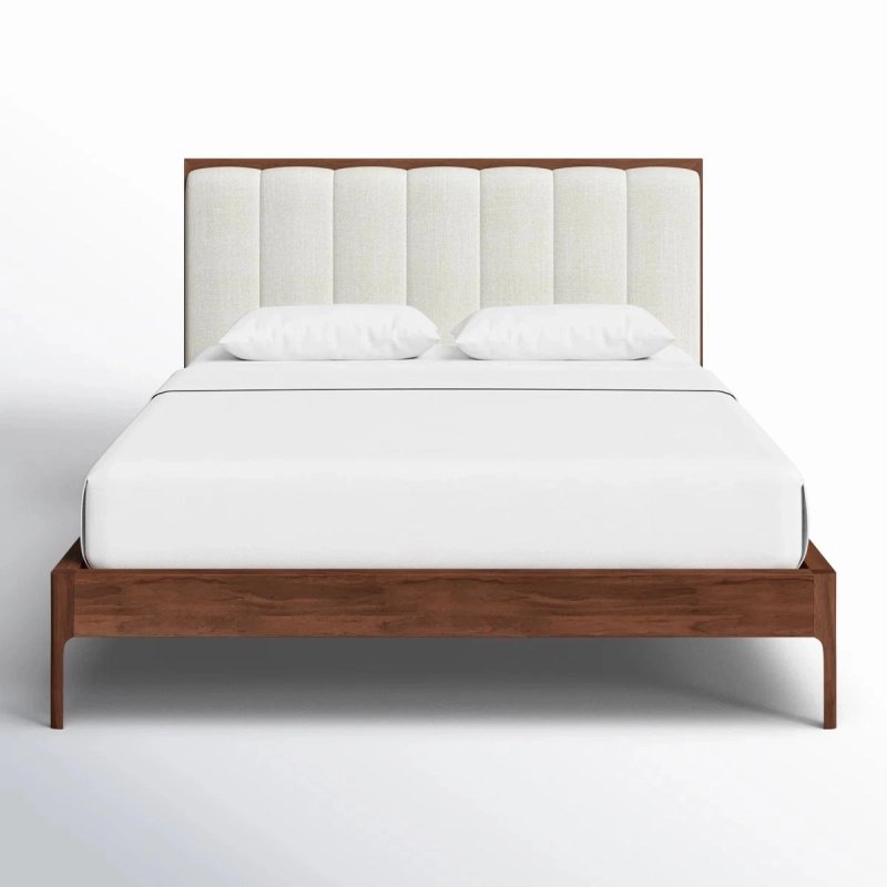 Modern Wooden Bed Frame with Upholstered Headboard