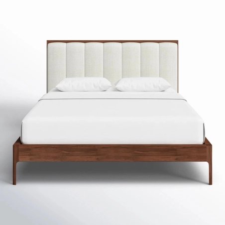 Modern Wooden Bed Frame with Upholstered Headboard