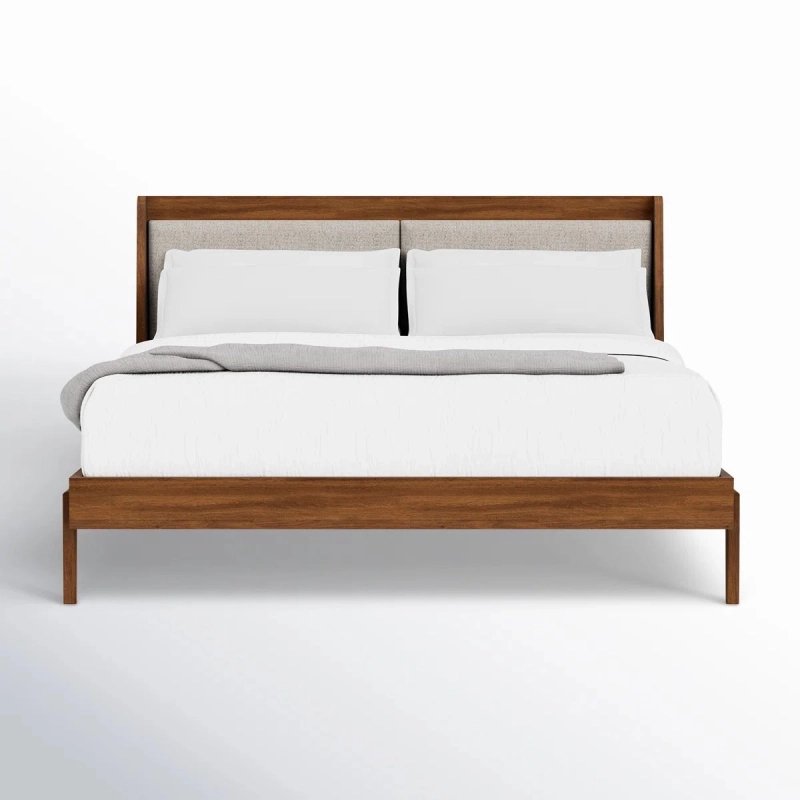 Modern Solid Wood Bed Frame with Upholstered Headboard Modern Solid Wood Bed Frame with Upholstered Headboard