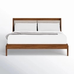 Modern Solid Wood Bed Frame with Upholstered Headboard
