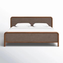 Minimalist Modern Upholstered Bed Frame with Solid Wood Legs
