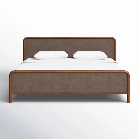 Minimalist Modern Upholstered Bed Frame with Solid Wood Legs