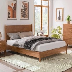 Solid Wood Mid-Century Modern Bed Frame