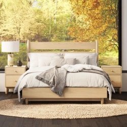 Minimalist Solid Wood Bed Frame and Nightstands | Modern Bedroom Furniture Set