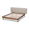 Mid-Century Modern Wood Bed Frame with Fabric Headboard
