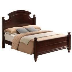 Classic Dark Brown Wooden Bed with Elegant Headboard and Footboard