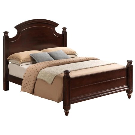 Classic Dark Brown Wooden Bed with Elegant Headboard and Footboard