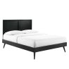 Modern Black Wood Platform Bed Frame with Grid Panel Headboard