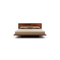 Modern Minimalist Wooden Platform Bed Frame with Slatted Headboard
