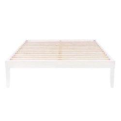 Minimalist Wooden Bed Frame with Slat Support, White Finish