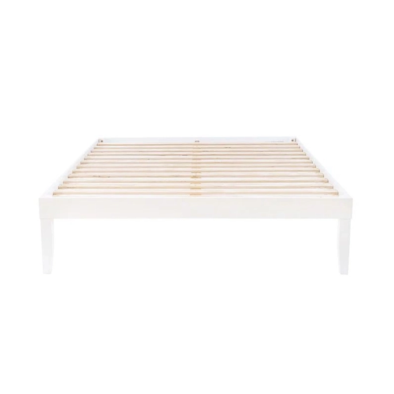 Minimalist Wooden Bed Frame with Slat Support, White Finish Minimalist Wooden Bed Frame with Slat Support, White Finish