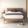 Modern Minimalist Wood Bed Frame with Slatted Headboard, Queen Size