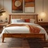 Solid Wood Platform Bed Frame with Slatted Headboard - Modern Design