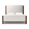 Minimalist Modern Upholstered Bed Cream Fabric Brown Wood Frame