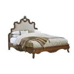 Elegant Classic Carved Wood Upholstered Queen Bed