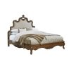 Elegant Classic Carved Wood Upholstered Queen Bed