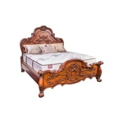 Luxurious Carved Wooden Bed Frame with Ornate Headboard and Footboard