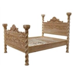 Classic Ornate Hand Carved Wood Four Poster Bed Frame