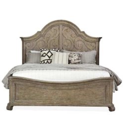 Traditional Carved Wooden Bed Frame with Ornate Headboard
