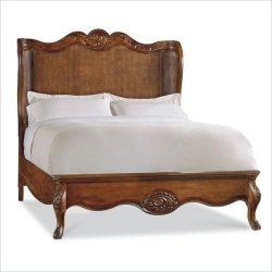 Classic French Country Cane Wood Bed with Carved Details