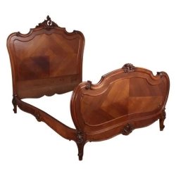 Classic Antique French Wooden Bed Frame with Carvings