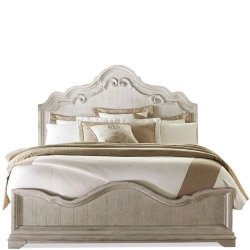 Elegant French Country Distressed White Solid Wood Bed Frame