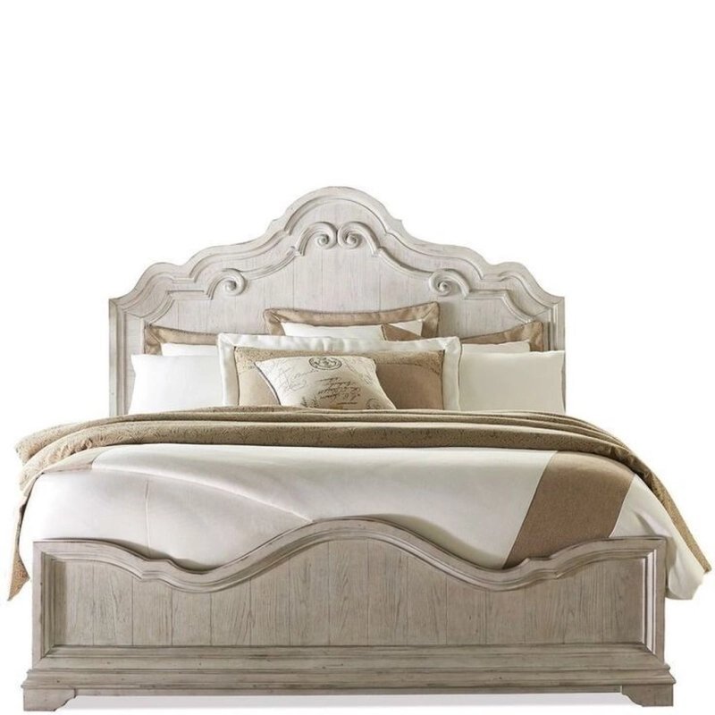 Elegant French Country Distressed White Solid Wood Bed Frame Elegant French Country Distressed White Solid Wood Bed Frame