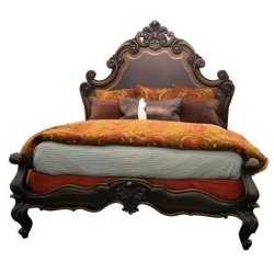 Luxury Ornate Carved Dark Wood King Size Bed