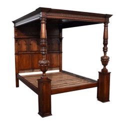 Exquisite Solid Wood Four Poster Bed with Carved Details