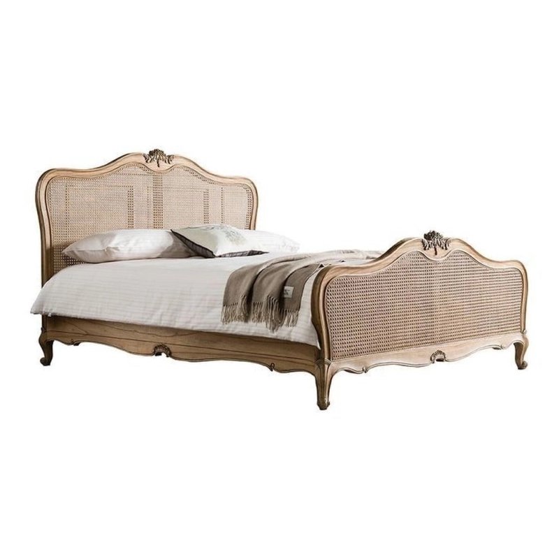 French Provincial Rattan Cane Wood Bed Frame Classic Design