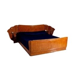 Art Deco Burl Wood Bed Frame with Integrated Shelves