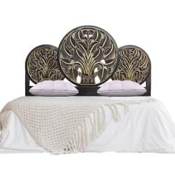 Handcrafted Carved Wood Bed Headboard with Antique Gold Finish