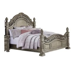 Classic Ornate Carved Wood Panel Bed with Posts