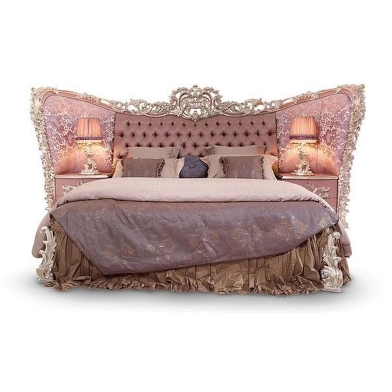 Luxury Ornate Bed Set with Tufted Headboard and Attached Nightstands Luxury Ornate Bed Set with Tufted Headboard and Attached Nightstands