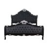 Luxury Black Tufted Upholstered Bed with Ornate Silver Accents