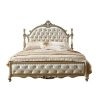Luxury Tufted Upholstered Bed with Ornate Gold Finish Frame, Elegant Bedroom Furniture