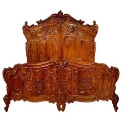 Ornate Carved Solid Wood Classic Bed Frame | Antique Rococo Style Masterpiece