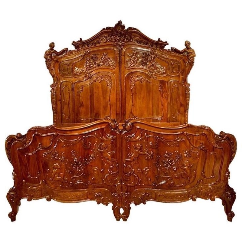 Ornate Carved Solid Wood Classic Bed Frame | Antique Rococo Style Masterpiece Ornate Carved Solid Wood Classic Bed Frame | Antique Rococo Style Masterpiece