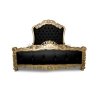 Luxury Baroque Black Tufted Upholstered King Size Bed with Gold Wood Carving
