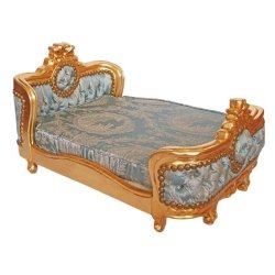 Luxury Pet Bed Ornate Gold Frame Blue Fabric